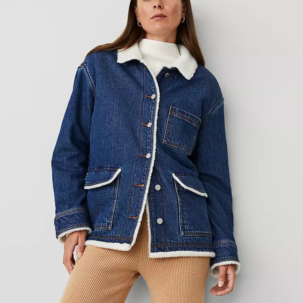 Ann Taylor Denim Weekend Sherpa Lined Relaxed Carpenter Jacket XS